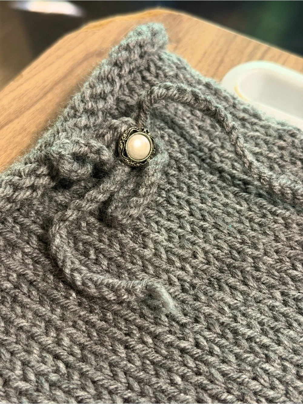 Gray Knit Leg Warmers with Pearl Button Detail